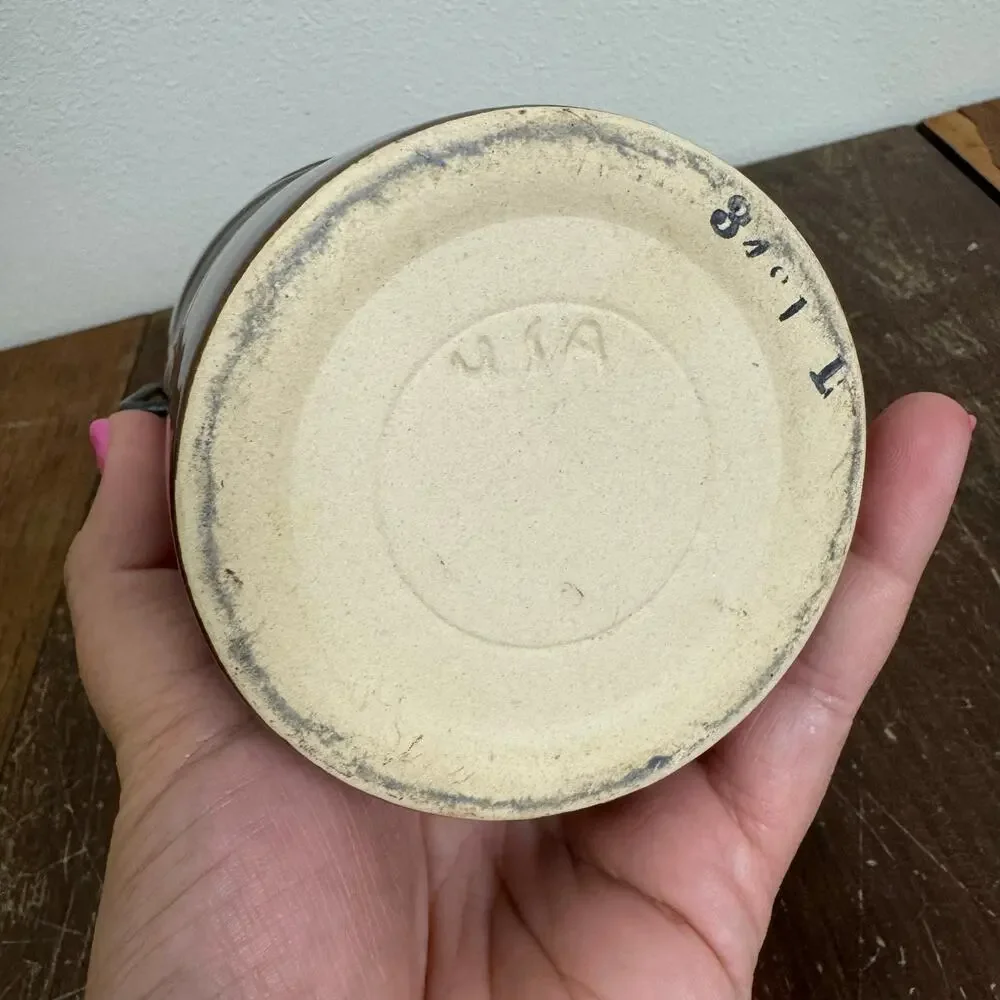 Vintage USA Brown Glazed Stoneware‎ Crock Jar with Wire Bale Lid 84-1 L